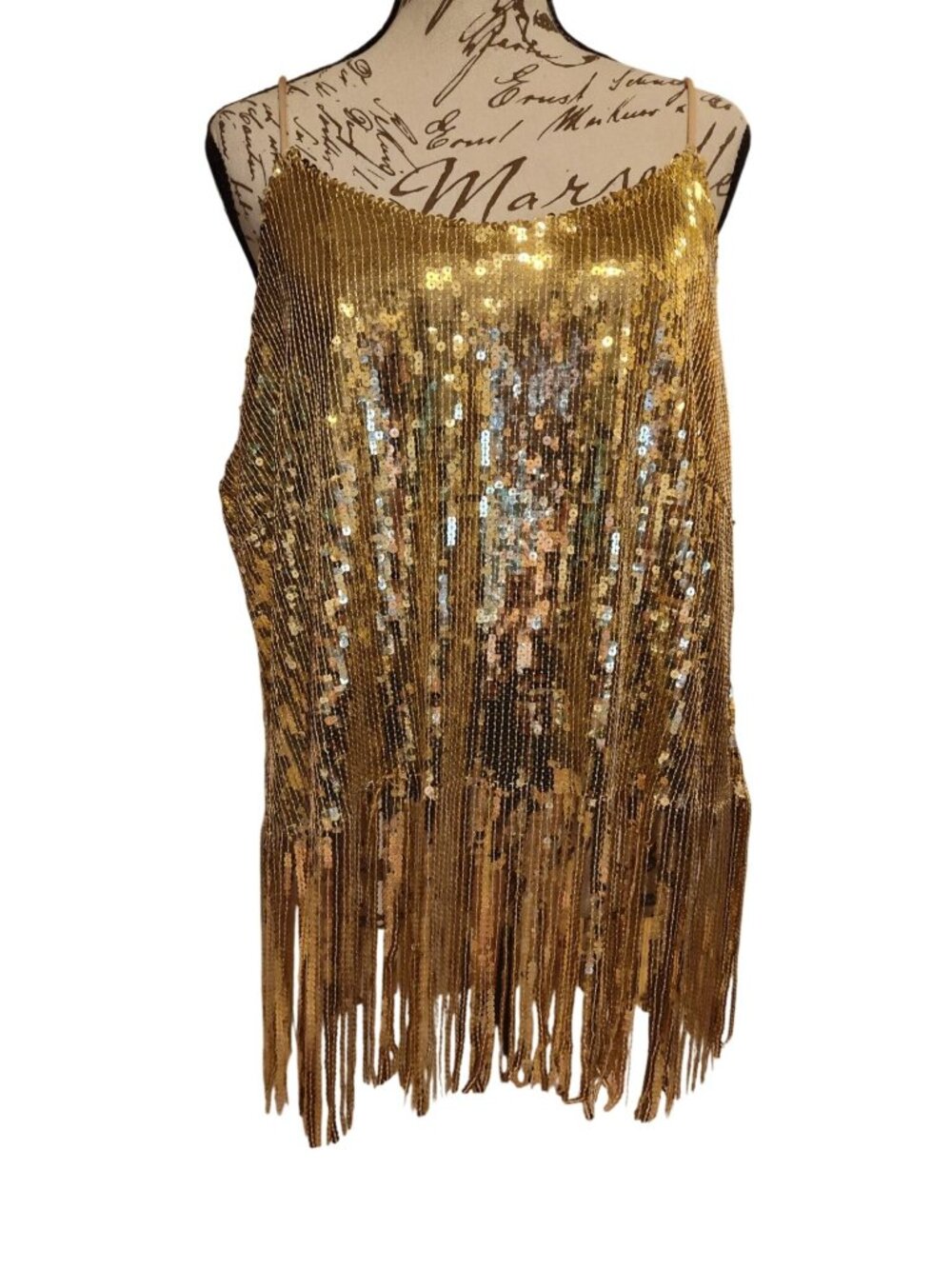 Marc New York Andrew Marc Gold Sequin Fringe Tank Top XL Made In China